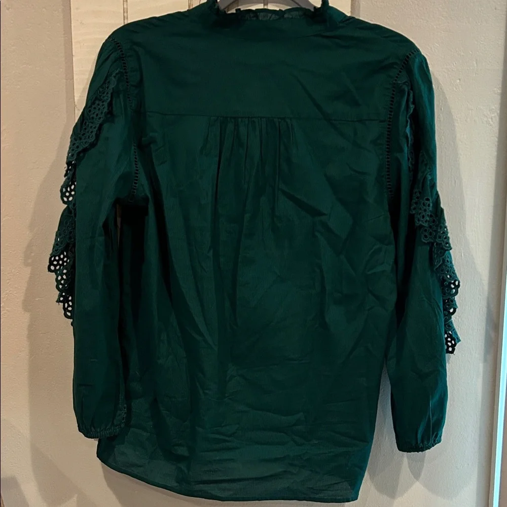 J. Crew Forest Green Eyelet Ruffle Blouse - Picture 4 of 4